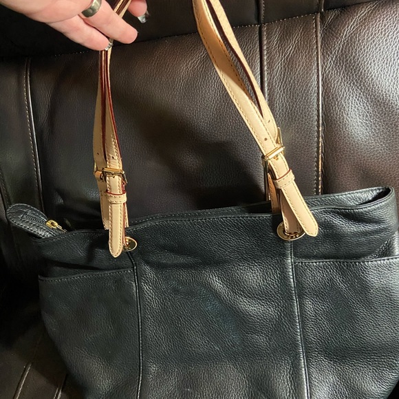 Michael Kors black tote with gold lining. - Picture 2 of 5
